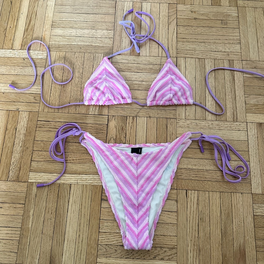 Pink and White Striped Bikini Set